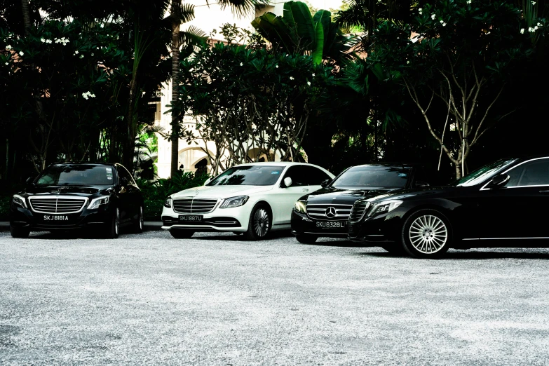 the vehicles are lined up in a parking lot