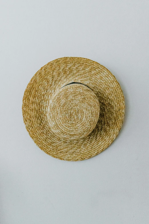 there is a straw hat sitting on the floor