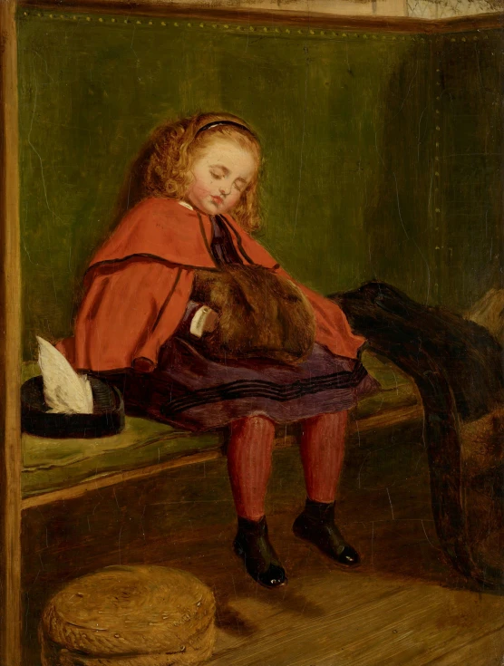 a painting of a child holding a teddy bear