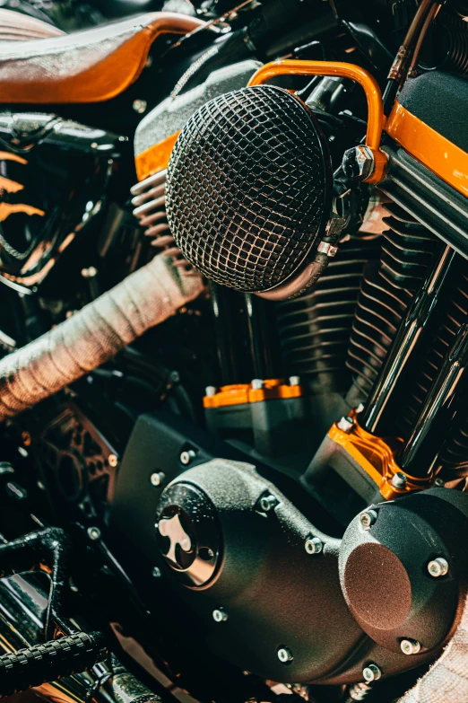 closeup of a microphone mounted to a parked motorcycle