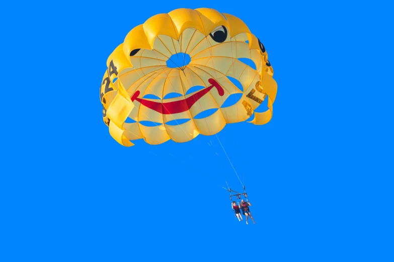 the man is parasailing on a clear blue day
