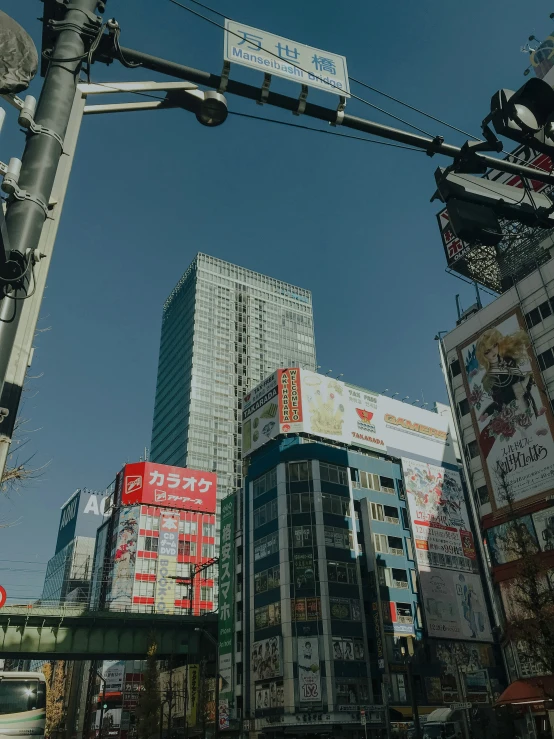 a busy city street is covered in billboards