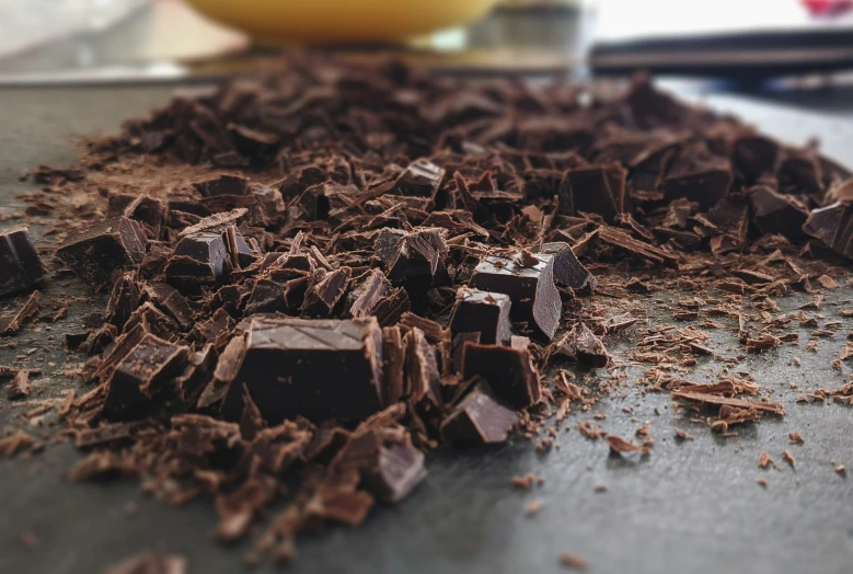 chopped chocolate chunks sitting on a counter