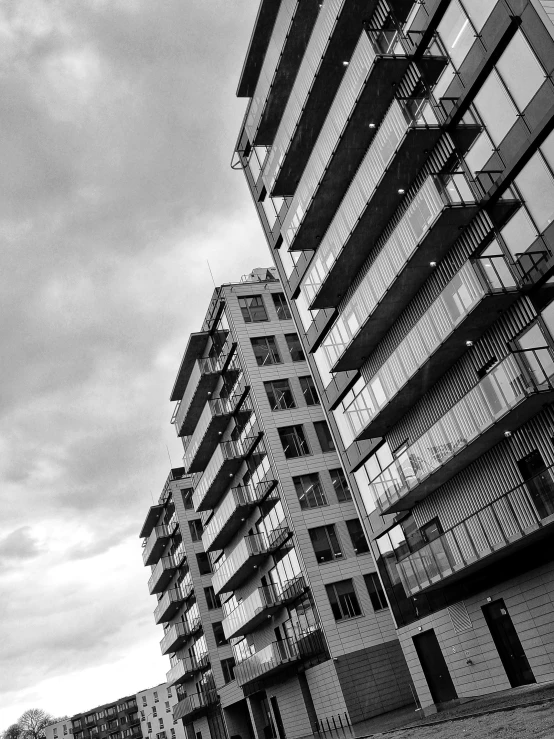 an urban area, black and white pograph of a building