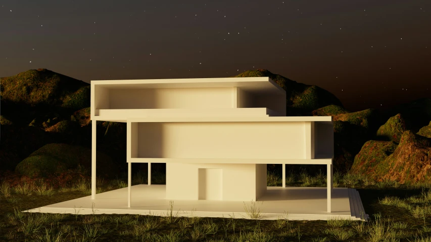 a model of a house in the middle of a hill