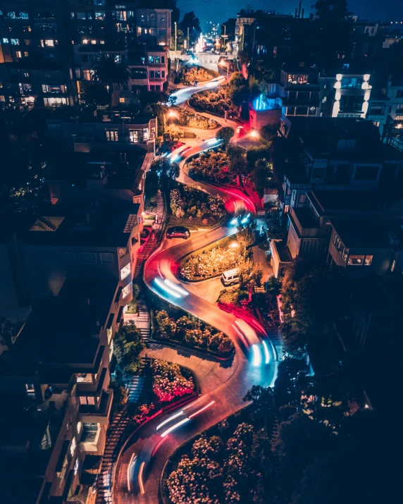 city street lights at night with long exposure