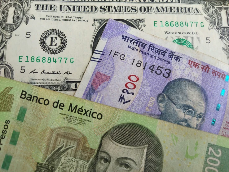 mexican currency is seen here with several different ones