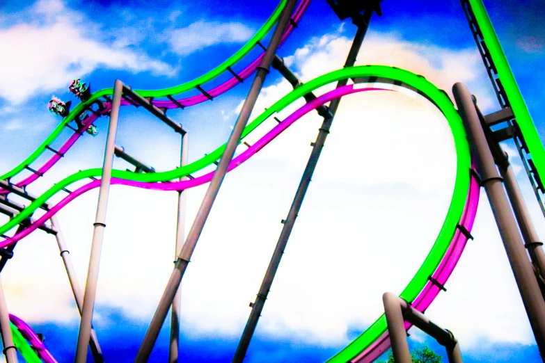 a roller coaster in the sky under a partly cloudy sky