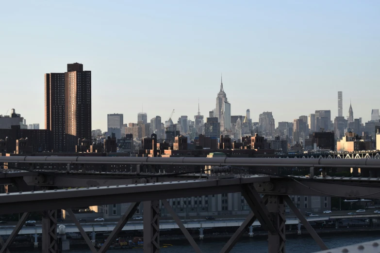 skyline view looking over the bridge to a large city