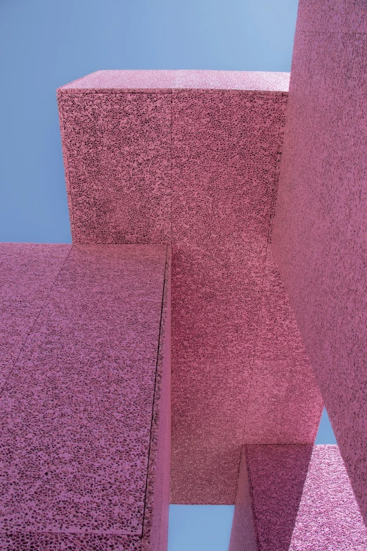 pink blocks against blue sky, at the art gallery in barcelona, spain