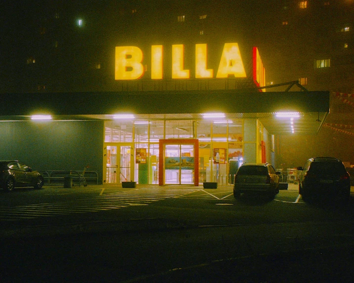 the billa has a sign that says billa
