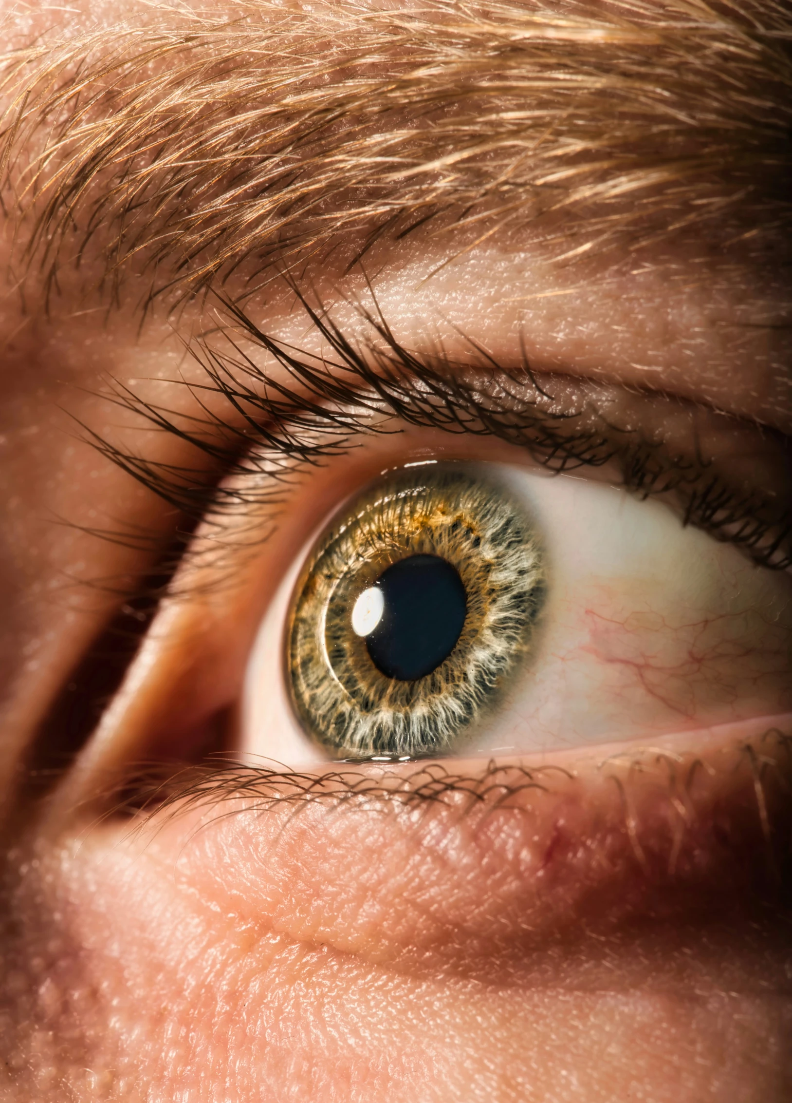 a man's brown eye has an iris