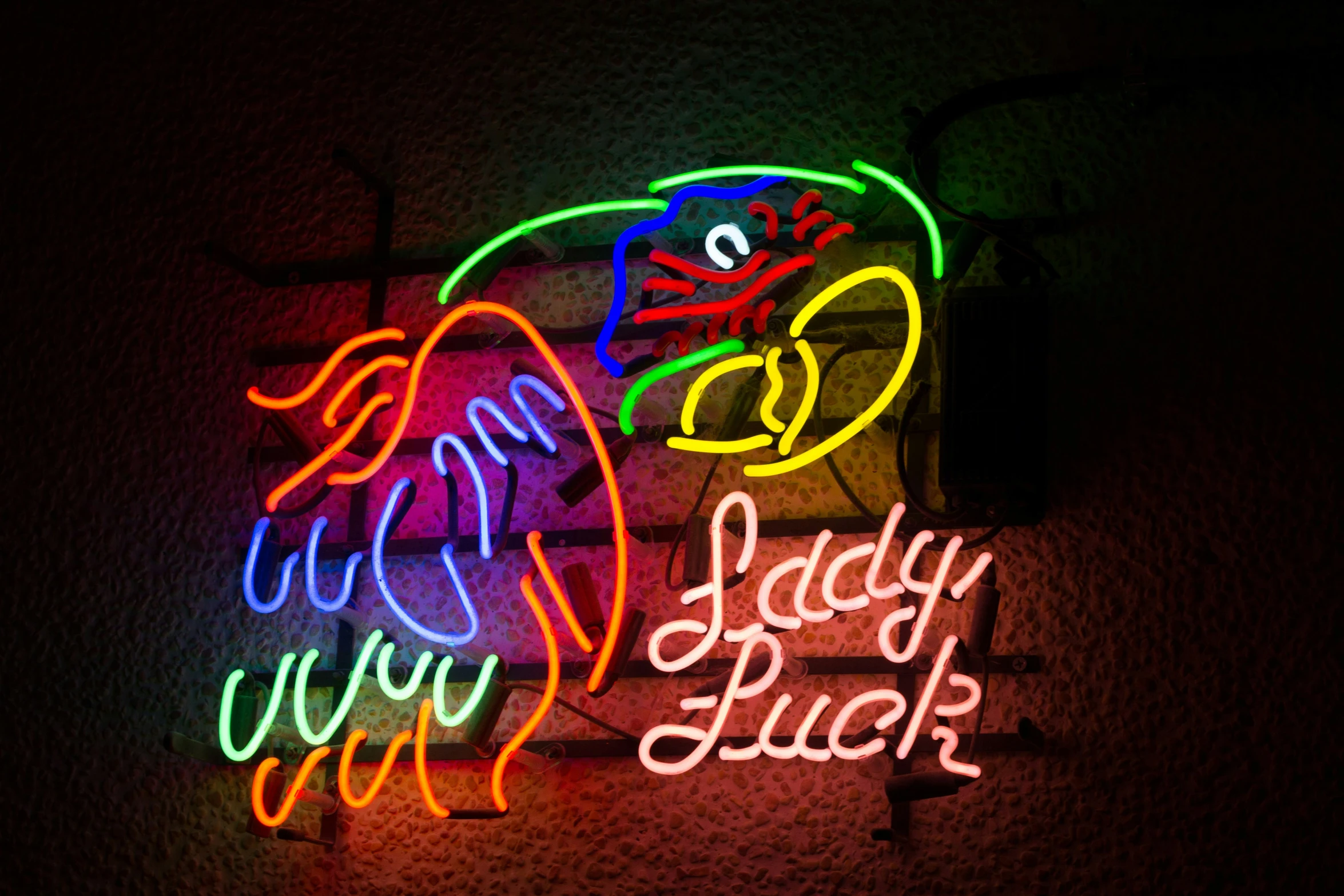 neon signs advertise a variety of drinks