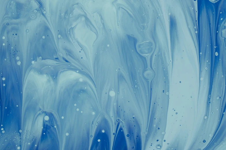 an abstract, fluid paint painting created in blue and white
