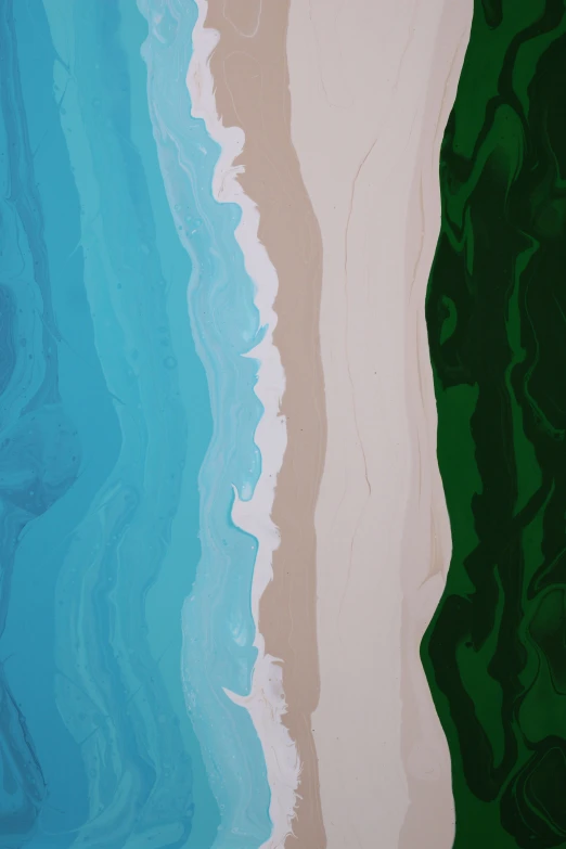 an abstract painting with several different shades of blue, tan and green