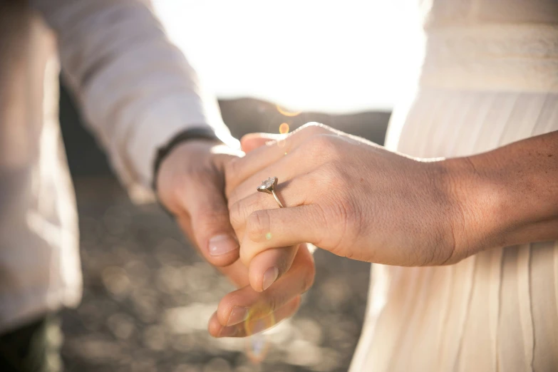 a newly married couple holding hands over each other