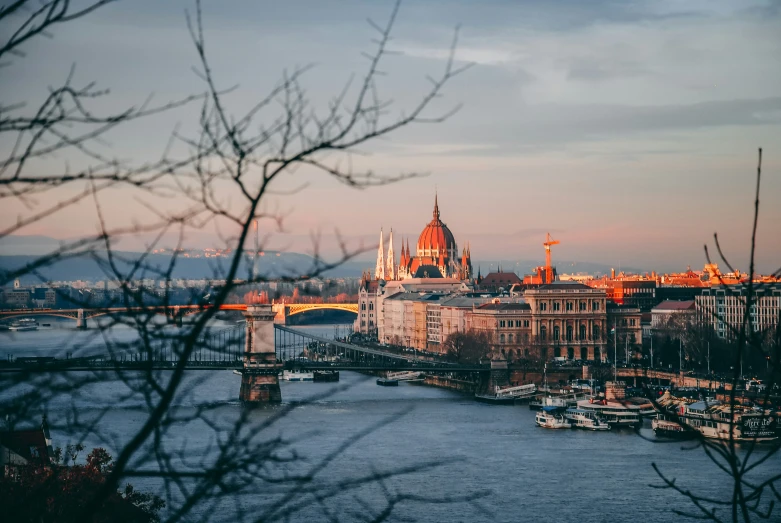 a city that has boats on the water in front of it