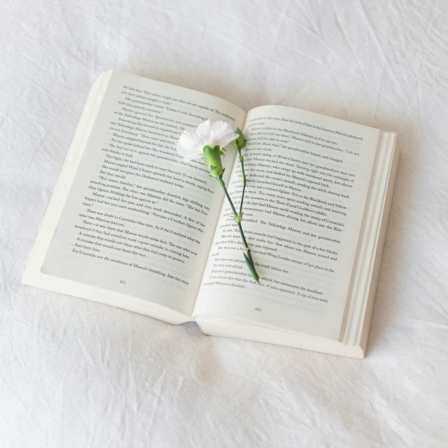 an open book with a flower on it