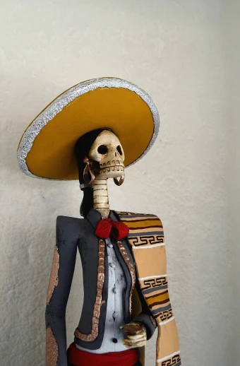 a skeleton wearing a sombrero with a hat