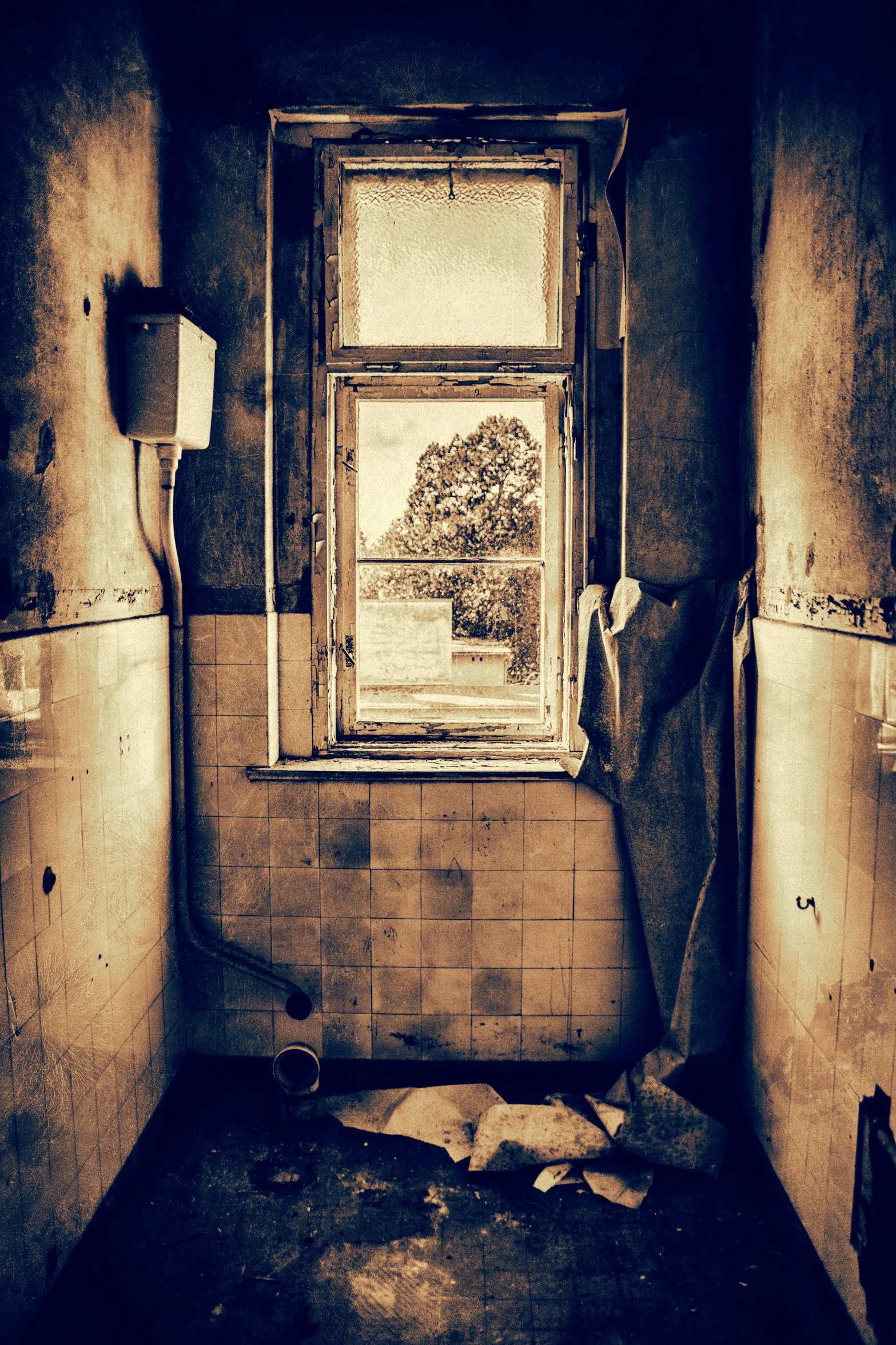 an old, rundown bathroom with a broken down sink