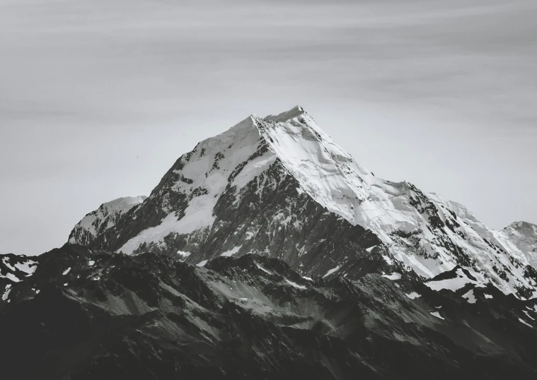 an aerial view of a snowy mountain range