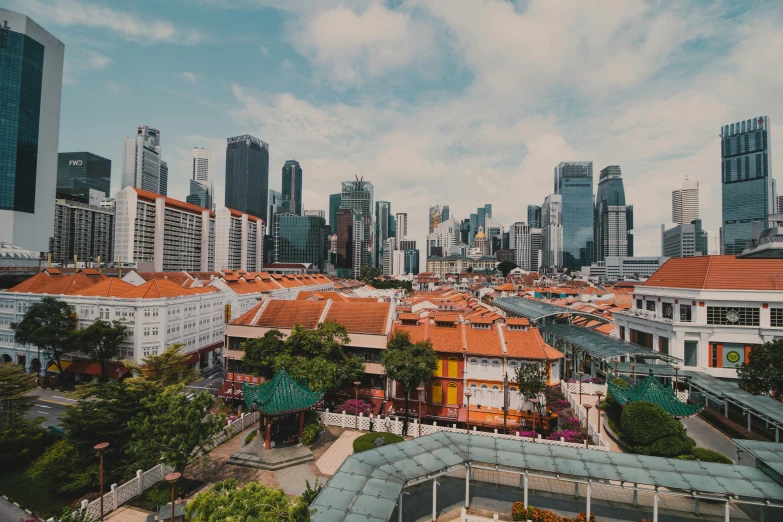 an overhead view of the city with some very tall buildings