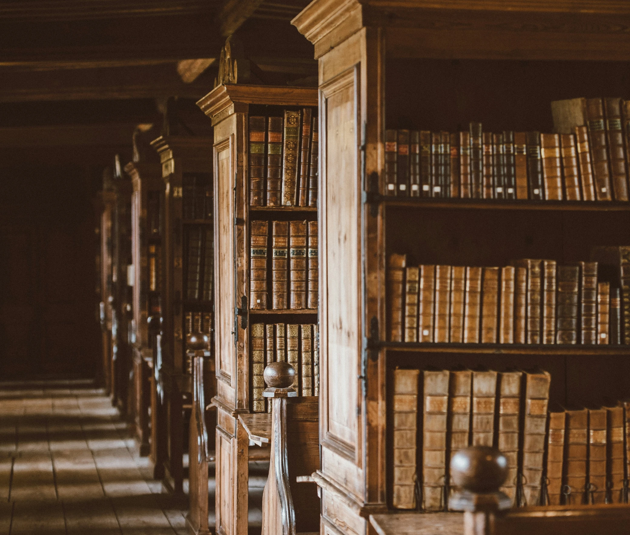 a large liry is shown with old books on the shelves