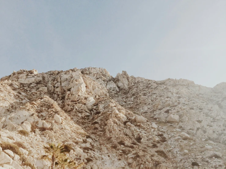 there is a bird flying over a rocky peak