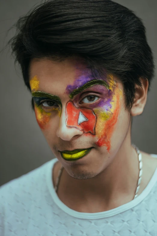 a man with a face painting and black hair