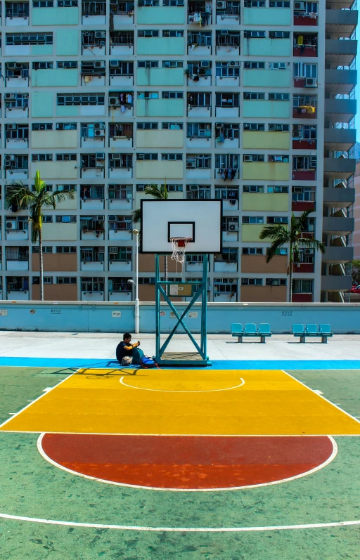 an image of a basketball court being built