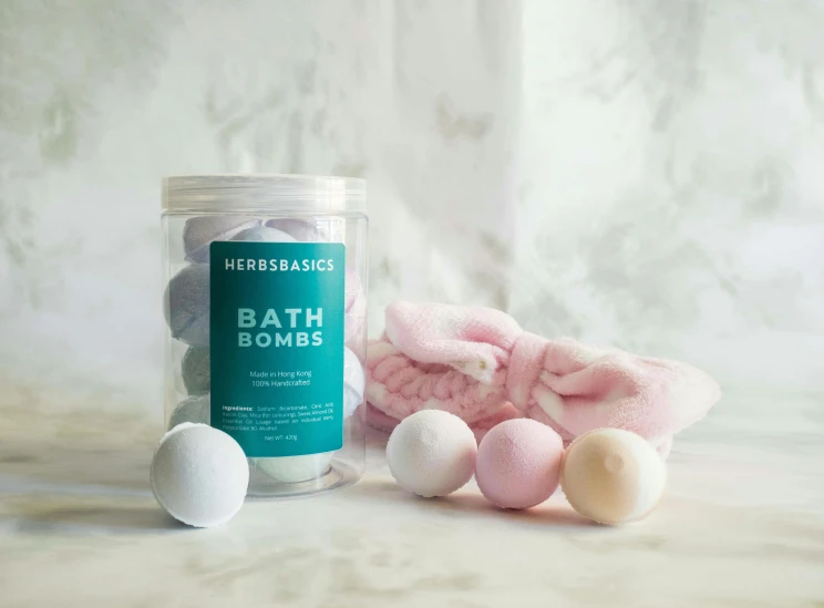 the bath bombs on a table has two balls