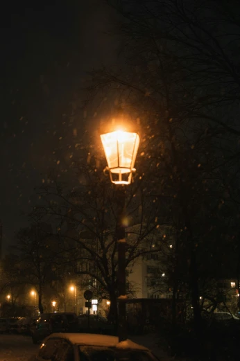 a street light is shown during the night time