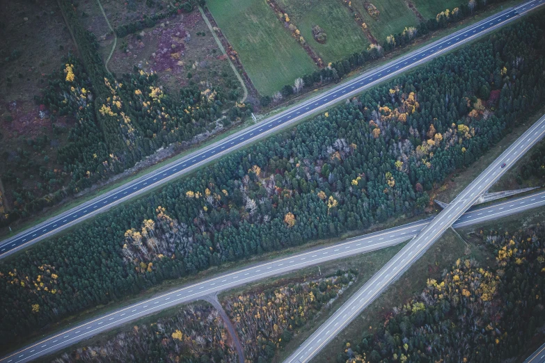 an aerial view of the intersection on the highway