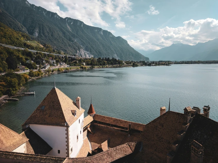 a beautiful view from the sky looking down on a church