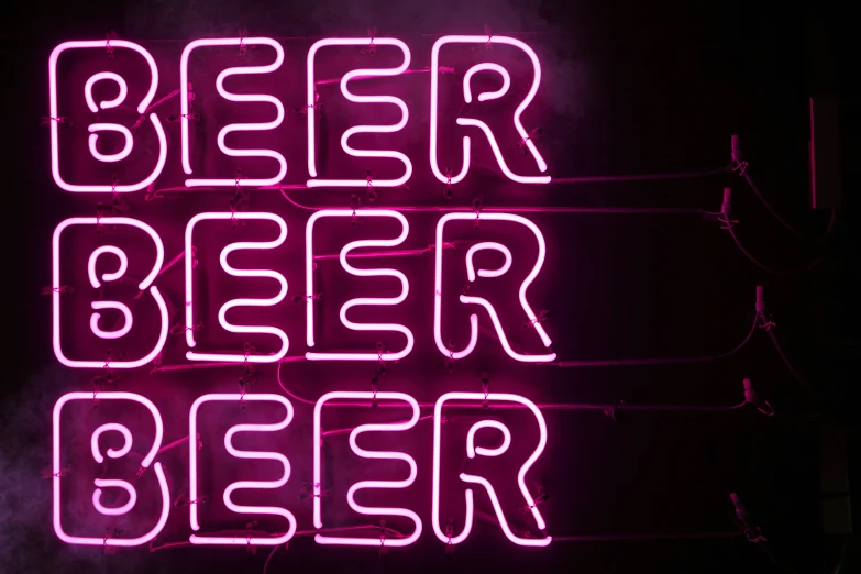 a neon beer sign that reads, beer beer