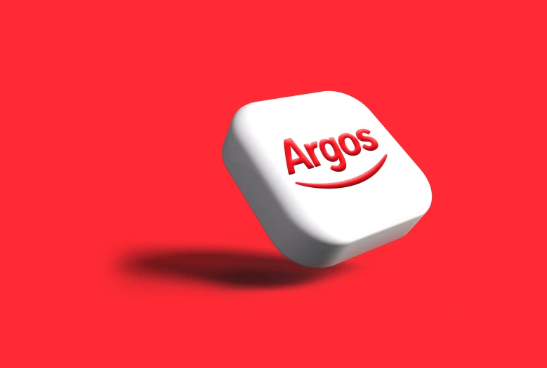 an image of a white cube with the word argos on it