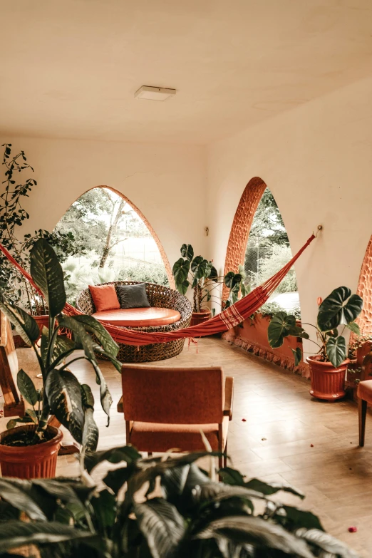 a living room filled with lots of furniture and plants