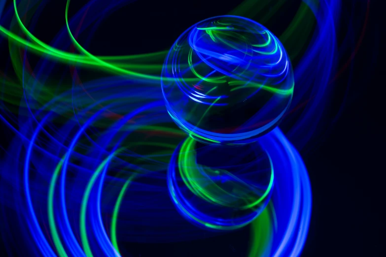 some blurry images are shown in blue and green