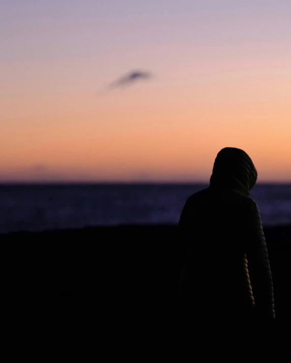 a person standing on top of a beach at night