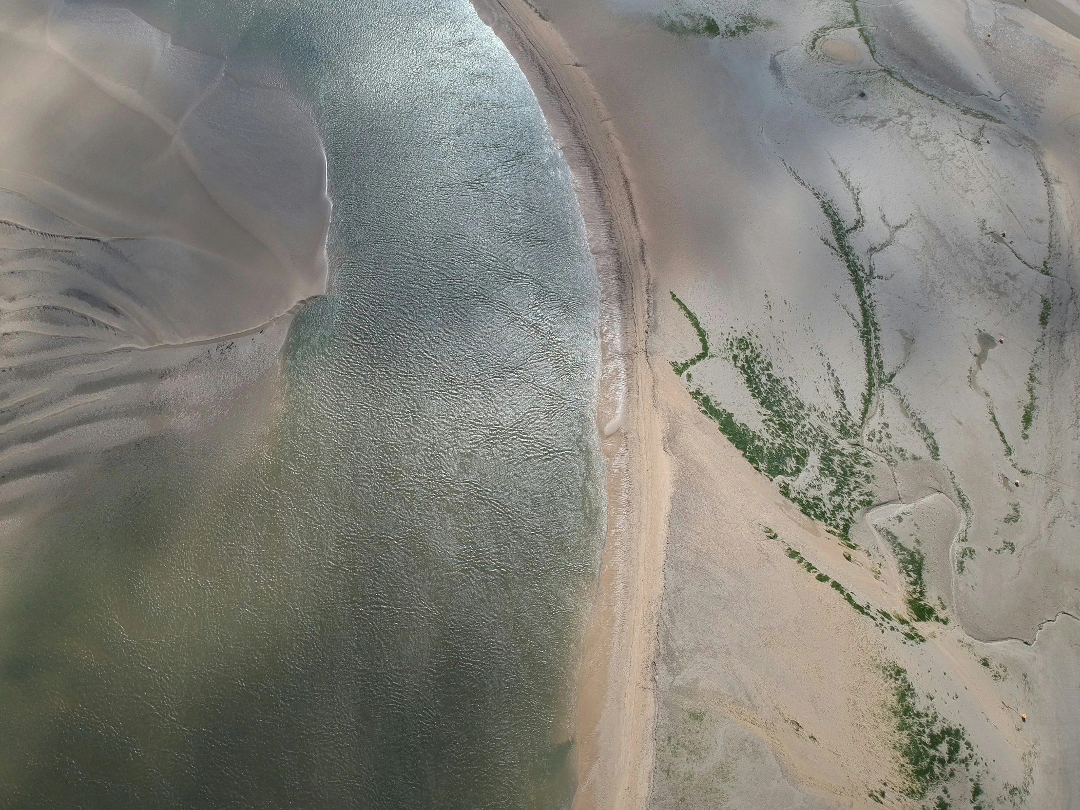 the water and land are mostly covered with white sand