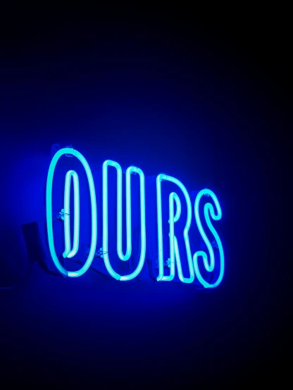 blue neon sign reading fours over the top