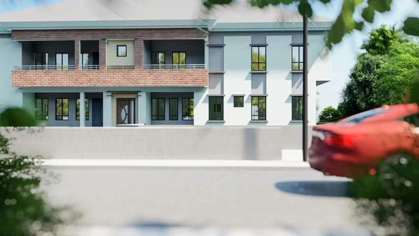 a brick and gray building with multiple windows