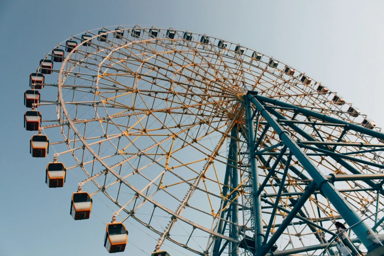 a large ferris wheel against a blue sky