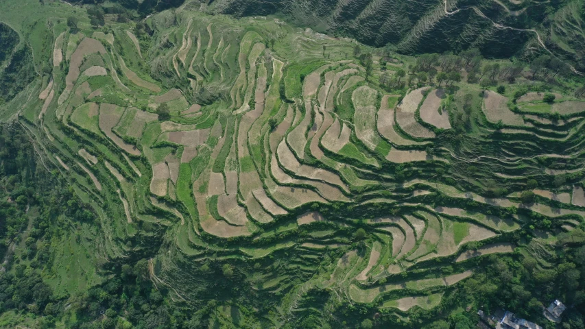 an overhead view of several terraces on a mountain