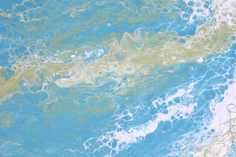 a very artistic blue and green painting with lots of waves