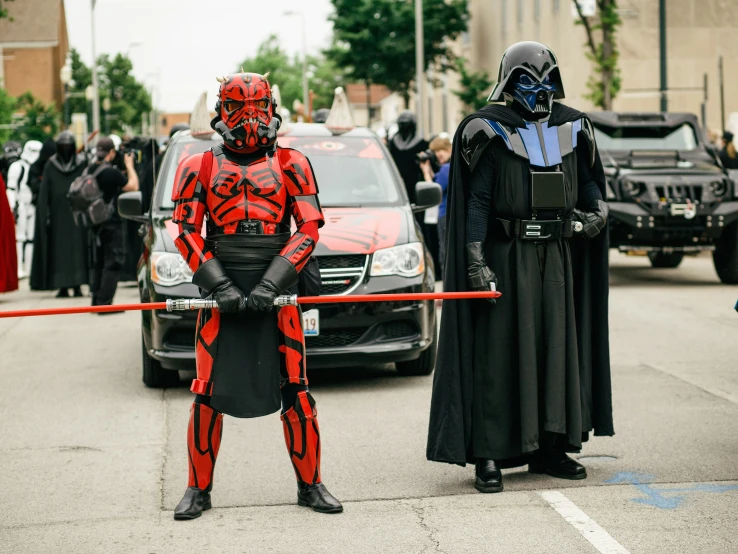 the two men are dressed in their various costumes