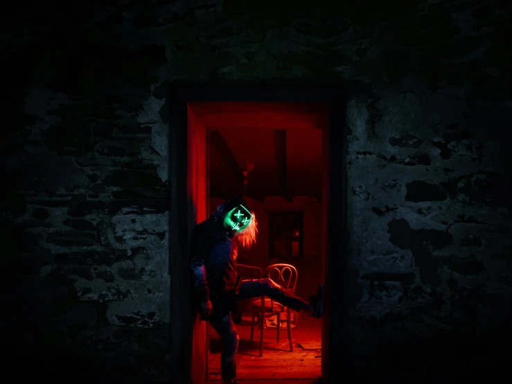 a person standing in the door of a dark room with no lights