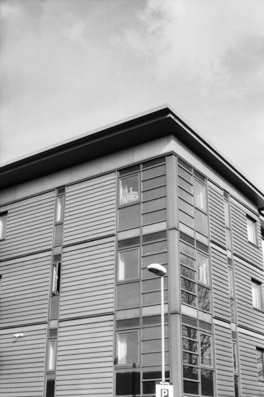 a building is shown on a cloudy day