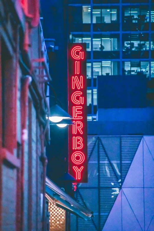 the neon sign for gin gin's gin is displayed