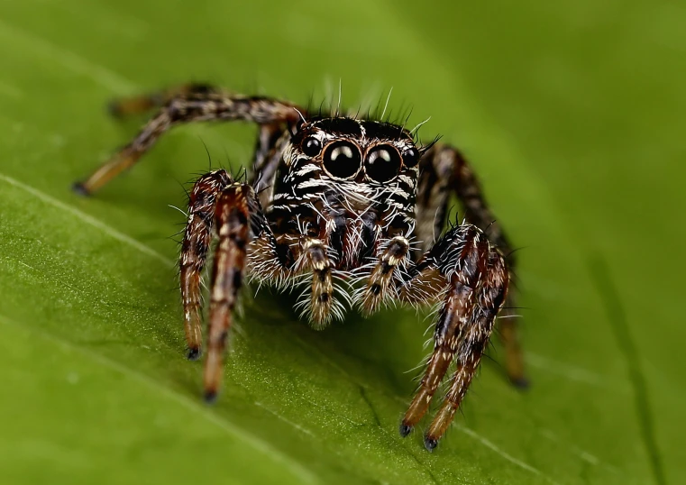 the jumping spider has been pographed on a leaf
